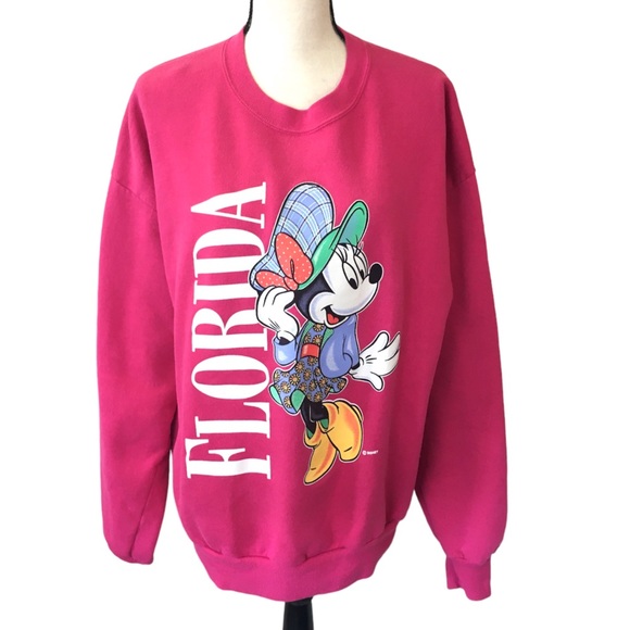 Disney Mickey Unlimited Vintage 90s Minnie Mouse Pink Crew Sweatshirt Florida XL - Picture 2 of 7